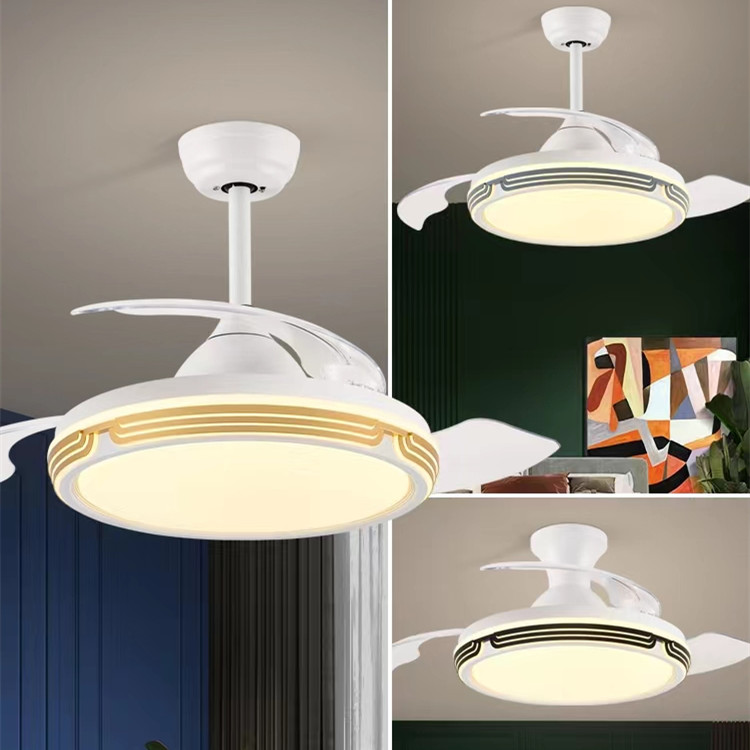 HITECDAD 42''Decoration Home fan light metal cover acrylic lampshade ceiling fan with LED light